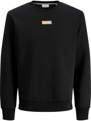 Jack & Jones Erkek Jjpan Bisiklet Yaka Logo Detaylı Sweatshirt 12310759 Siyah