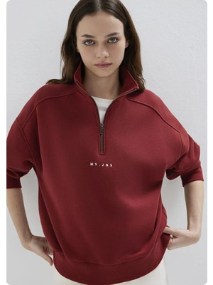 Belirtilmemiş Mavı M1S10533 Logo Baskıılı Yarım Fermuarlı Kadın Sweatshırt