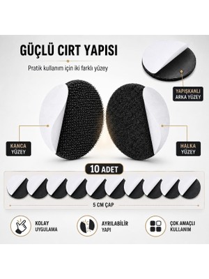 Die Grup 10 Adet Yapışkanlı Halı Kaydırmaz Cırt Bant Seti, 5 cm Yuvarlak Halı Kilim Nevresim Örtü ve Minder Sabitleyici