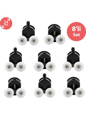 Eymen Yapı Duşakabin Tekerleği Metal Gövdeli Siyah 8 Li Set Teker Çapı 24 mm