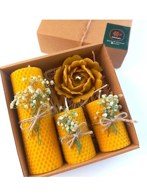 Die Grup Petekoğlu Balmumu Mum Dekoratif Hediye Kutusu 4 Lü Set Doğal Petek Beeswax Candle Açmış Gül (Yeşil Krem Süslemeli Açmış Gül)          [enerji Sınıfı A]