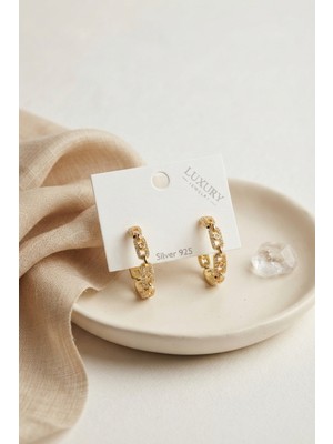 MiraLive Gold Renk Zirkon Taşlı Messika Model Halka Kadın Küpe