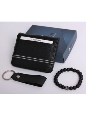 Özka Leather Kişiye Özel Lastikli Kartlıklı Cüzdan - Anahtarlık ve Bileklik Hediye