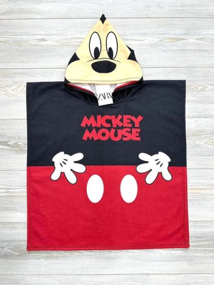 Neat Kids Çocuk Mickey Mouse Kapüşonlu Panço Deniz Havuz Banyo Plaj Havlusu