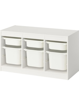 IKEA Modern Beyaz Oyuncak Saklama Ünitesi 99X44X56 cm - Çocuk Odası Iskandinav Tarzı Sağlam Ahşap Depolama Ünitesi - Modüler Yapı