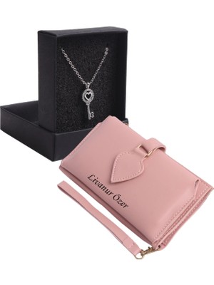 Özka Leather Kişiye Özel Pudra Renk Maça Model Cüzdan & Beyaz Anahtar Kolye Set - Anahtarlık Hediyeli!