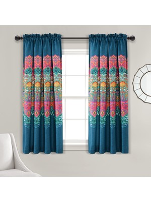 Die Grup Lush Decor Boho Şık Işık Filtreleme Pencere Perdesi Panel Çifti, 160 cm U x 132 cm G, Turkuaz ve Lacivert