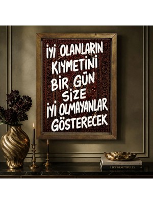 Bk Gift Vintage Klasik Sanat Esprili Sözlü Masif Ahşap Çerçeveli Dekoratif Tablo - 36