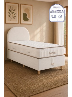 Niron Bohem Pocket Düz 80X180 cm Tek Kişilik Yatak Baza Başlık Seti - Pocket Orta Sert