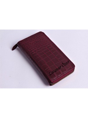 Özka Leather Kişiye Özel Croco Model Bordo Telefon Bölmeli Cüzdan