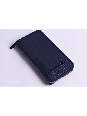Özka Leather Kişiye Özel Croco Model Lacivert Telefon Bölmeli Cüzdan