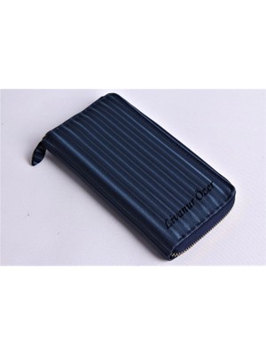 Özka Leather Kişiye Özel Wave Model Lacivert Telefon Bölmeli Cüzdan