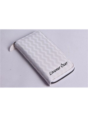 Özka Leather Kişiye Özel Wave Model Beyaz Telefon Bölmeli Cüzdan - Anahtarlık Hediyeli!