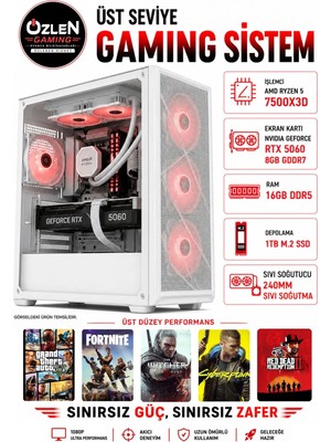 Özlen X48 RYZEN 5 7500X3D RTX 5060 8GB 16GB DDR5 RAM 1TB M.2 SSD Üst Seviye Beyaz Oyuncu Bilgisayarı