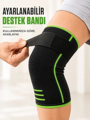 Mossem Ayarlanabilir Bantlı Spor Dizlik Nefes Alabilen Esnek Diz Destekleyici Siyah Yeşil