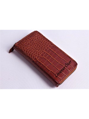 Özka Leather Kişiye Özel Croco Model Taba Telefon Bölmeli Cüzdan