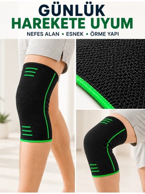 Mossem Siyah Yeşil Örme Dizlik Esnek ve Nefes Alabilen Spor Diz Desteği