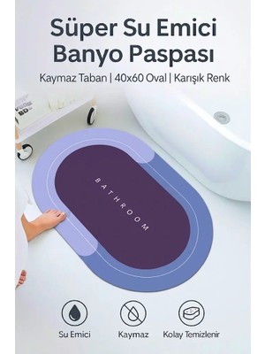 Sihirli A+Kalite Uzun Ömürlü Su Emici 3,5 mm 40X60 Bathroom Banyo Aksesuarı Oval Paspas
