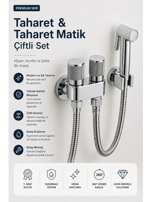 Lüks Krom Taharet Musluğu Seti - Paslanmaz Çelik Malzeme ile Çift Çıkışlı Taharetmatik