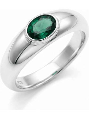 Zeltarin 925 Ayar Gümüş Yeşil Oval Zirkon Taşlı Bombeli Kadın Yüzük