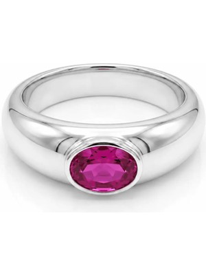 Zeltarin 925 Ayar Gümüş Pembe Oval Zirkon Taşlı Bombeli Kadın Yüzük