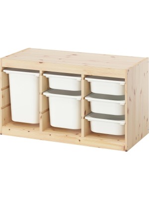 IKEA Modern Beyaz Oyuncak Saklama Ünitesi 93X44X52 cm - Çocuk Odası Iskandinav Tarzı Sağlam Ahşap Depolama Ünitesi - Modüler Yapı