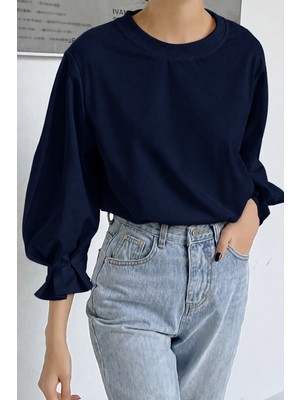 Tarz Cool Kadın Modern Kesim Fakir Kol Detaylı Oversize Basic Bluz
