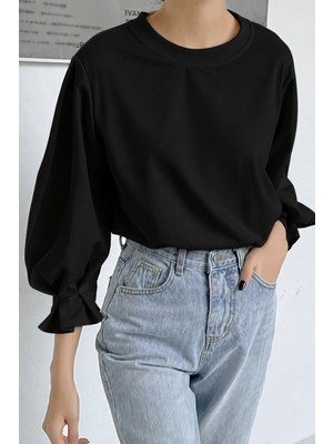 Tarz Cool Kadın Modern Kesim Fakir Kol Detaylı Oversize Basic Bluz