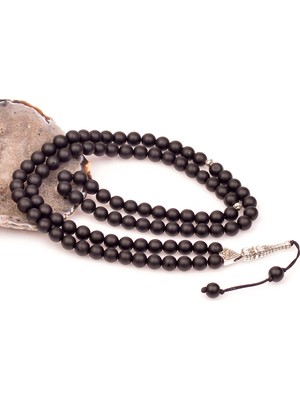 Taş Sandığı Mat Obsidyen Taşı Dua Tesbihi (8 mm)