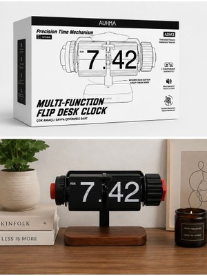 Azurtech Auhma Adm3 Çok Fonksiyonlu Retro Flip Masa Saati – Ahşap Tabanlı, Zamanlayıcılı Dekoratif Masa Saati