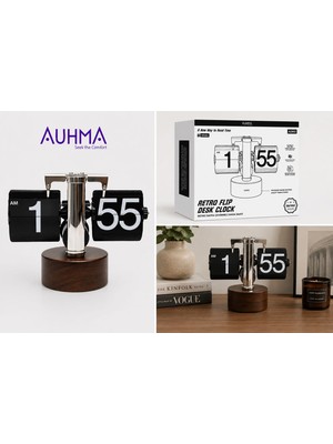 Azurtech Auhma Adm2 Retro Ahşap Tabanlı Sayfa Çevirme Masa Saati – Vintage Flip Clock 21X17,5X11,5 cm