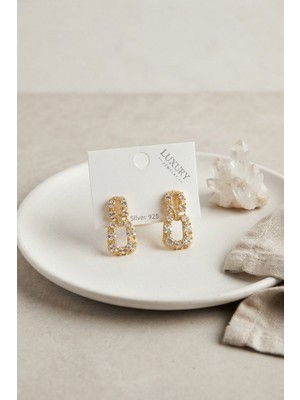 Uravas Store Zirkon Taşlı Gold Renk Pirinç Vintage Kadın Küpe