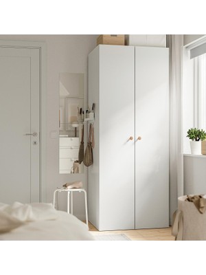 IKEA Modern Beyaz Bebek/çocuk Gardırop 80X62X200 cm - Iskandinav Tarzı Sağlam Ahşap Çocuk Odası Dolabı - Modüler Depolamalı Yapı