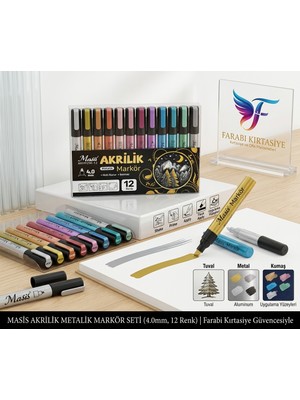 Masis Akrilik Metalik Markör Kalem Seti 12 Renk (4.0 Mm) - Kağıt, Tuval, Kumaş, Ahşap ve Metal Yüzeyler Için