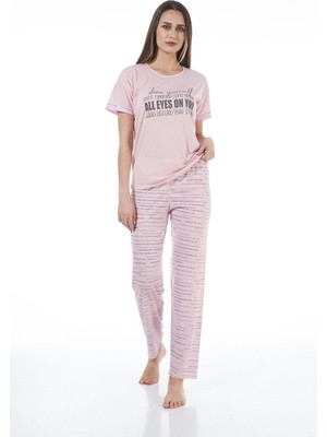 Estiva 22120 Kadın Yazı Desenli Kısa Kollu Viskon Pijama Takımı