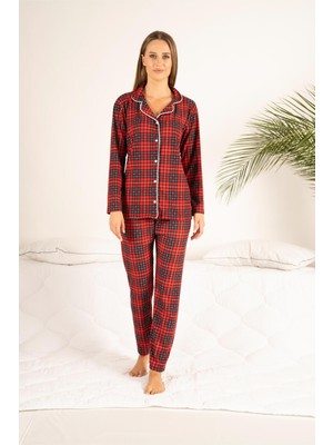 Estiva Ekose Desenli Düğmeli Biyeli Pijama Takımı