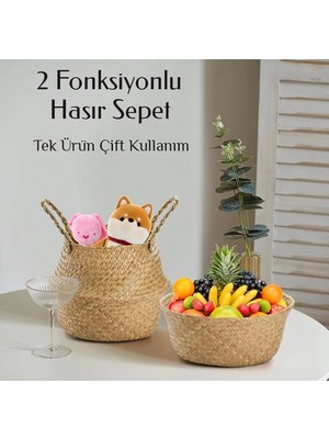 Go İthalat 2in1 Kulplu/kulpsuz Çok Amaçlı Hasır Düzenleyici Sepet  Ç: 33-25 cm  Y: 15-30 Cm.
