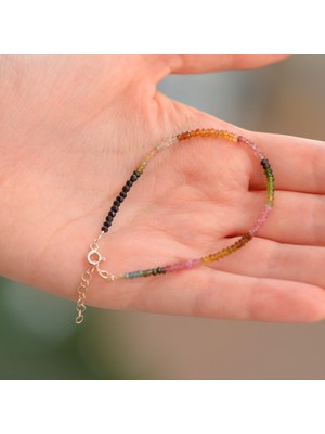 Taş Sandığı Turmalin Taşı Gümüş Bileklik ( 3 mm)