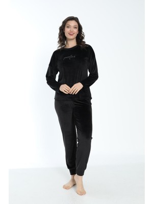 Estiva Kadın Kışlık Perfect Yazılı Soft Kadife Pijama Takımı