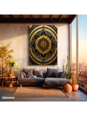 Tablofest Dikey Kanvas Tablo Mandala Çiçek Soyut Tablo Ev Ofis Duvar Dekoru
