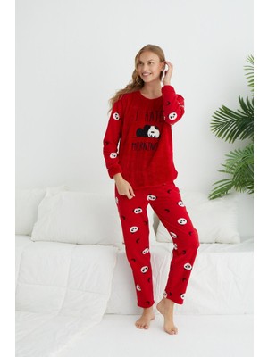 Estiva Kadın Kışlık Panda Desenli Polar Pijama Takımı