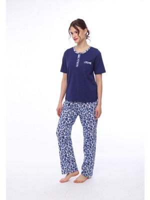 Pijamoni Kısa Kollu Çiçek Desenli Kadın Pijama Takımı