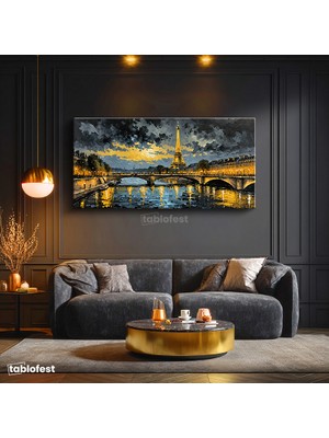 Tablofest Yatay Panoramik Kanvas Tablo Eyfel Kulesi Paris Şehir Mimari Tablo Ev Ofis Duvar Dekoru