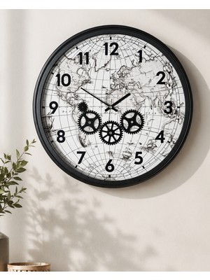 55 cm Katlı Kasa Çarklı Duvar Saati Metal Muyika Hareketli Mekanik Iskelet Sessiz Akar Büyük Salon Ofis-Atlas Pri 55