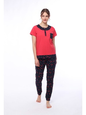 Pijamoni Kısa Kollu Çiçek Desenli Kadın Pijama Takımı