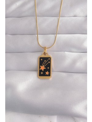 316L Çelik Gold Renk Siyah Mineli Yıldız Figür Tarot Kolye - TJ-BKO9028