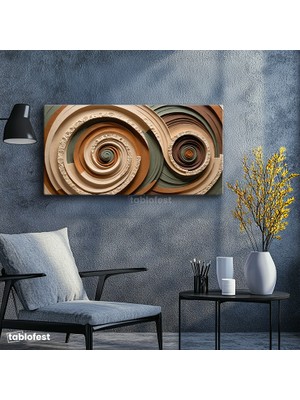 Tablofest Yatay Panoramik Kanvas Tablo Soyut Spiral Kabartma Görünümlü Modern Tablo Ev Ofis Duvar Dekoru