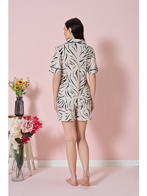 Over Sleep by Poleren 1965 Krem Şortlu Pijama Takımı