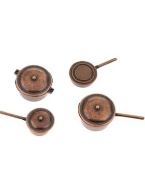 Vera Concept Store Exe Minyatür 4 Adet Metal Tencere Tava Seti Bebek Evi Çocuk Oyuncakları Kahverengi