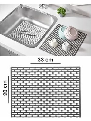 Vera Concept Store Silikon Kaydırmaz Lavabo Paspası, Gri, 33X28 Cm, Delikli Tasarım, Mutfak ve Banyo Için Su Geçiren Tezgah Koruyucu Mat